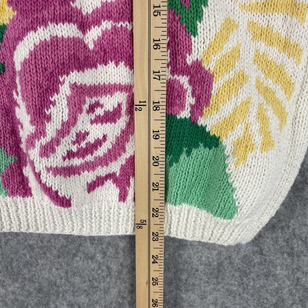 Vintage Country Suburbans Sweater Womens Medium Floral Linen Cotton Granny 80s - Picture 8 of 12
